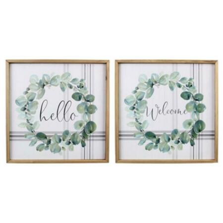 YOUNGS Wood Framed White Washed Botanical Wall Sign, Assorted Color - 2 Piece 20367